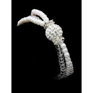 Elegant Faux Pearl Layered Clear Beaded Pave Bridal Prom Rhinestone Bracelet